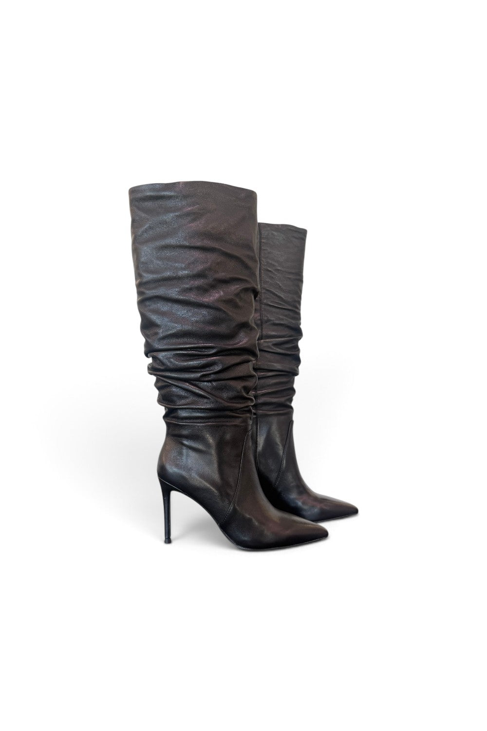 Stivale arricciato pelle nera tacco 90 Chiconic<BR/> 