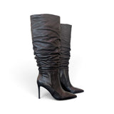 Stivale arricciato pelle nera tacco 90 Chiconic<BR/> 