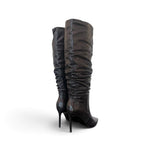Stivale arricciato pelle nera tacco 90 Chiconic<BR/> 