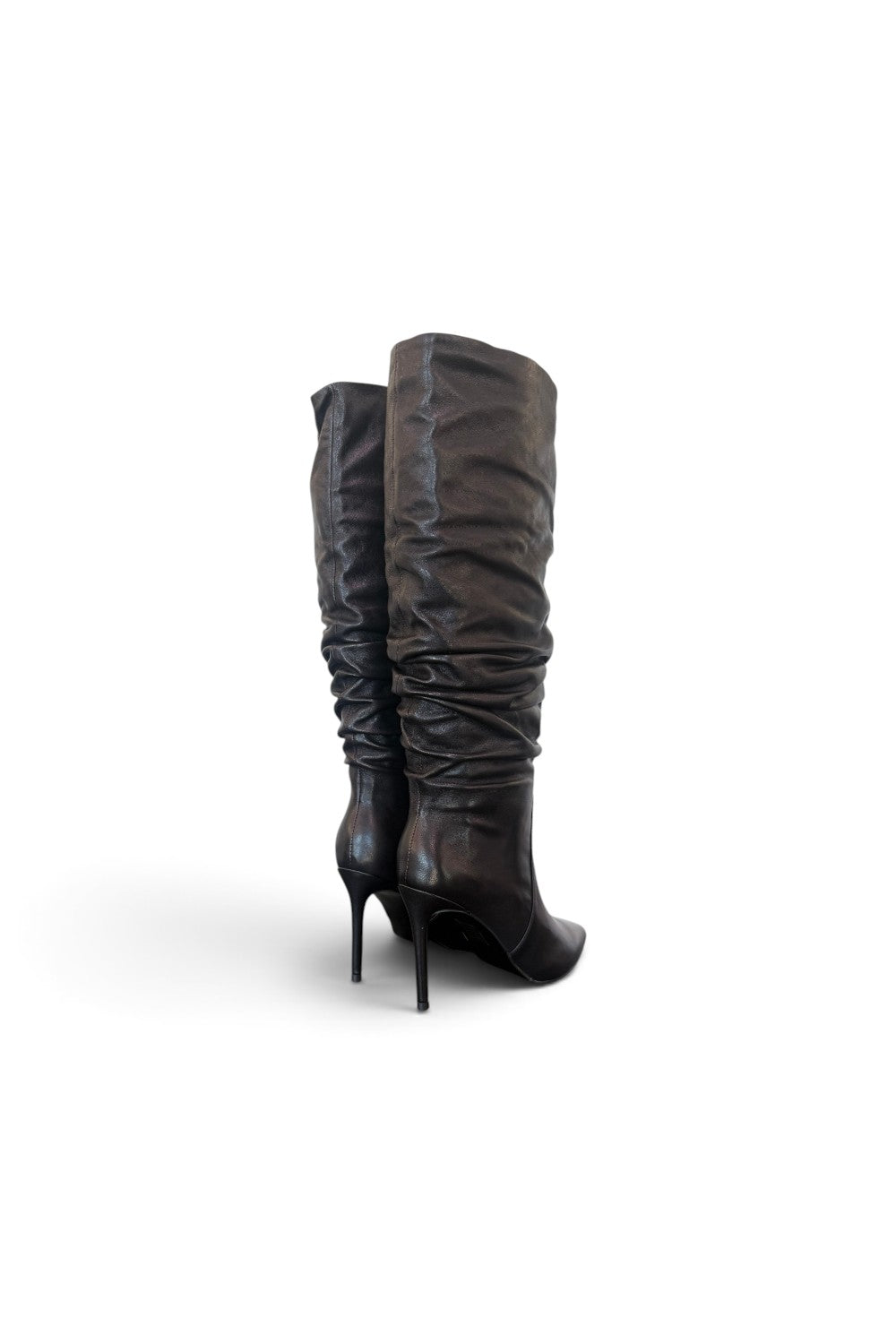 Stivale arricciato pelle nera tacco 90 Chiconic<BR/> 