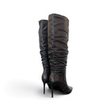 Stivale arricciato pelle nera tacco 90 Chiconic<BR/> 