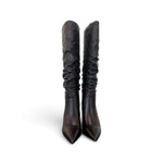 Stivale arricciato pelle nera tacco 90 Chiconic<BR/> 