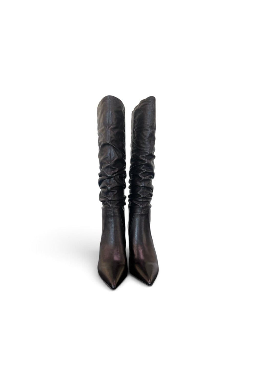 Stivale arricciato pelle nera tacco 90 Chiconic<BR/> 