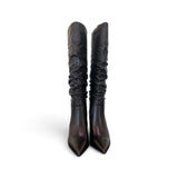 Stivale arricciato pelle nera tacco 90 Chiconic<BR/> 