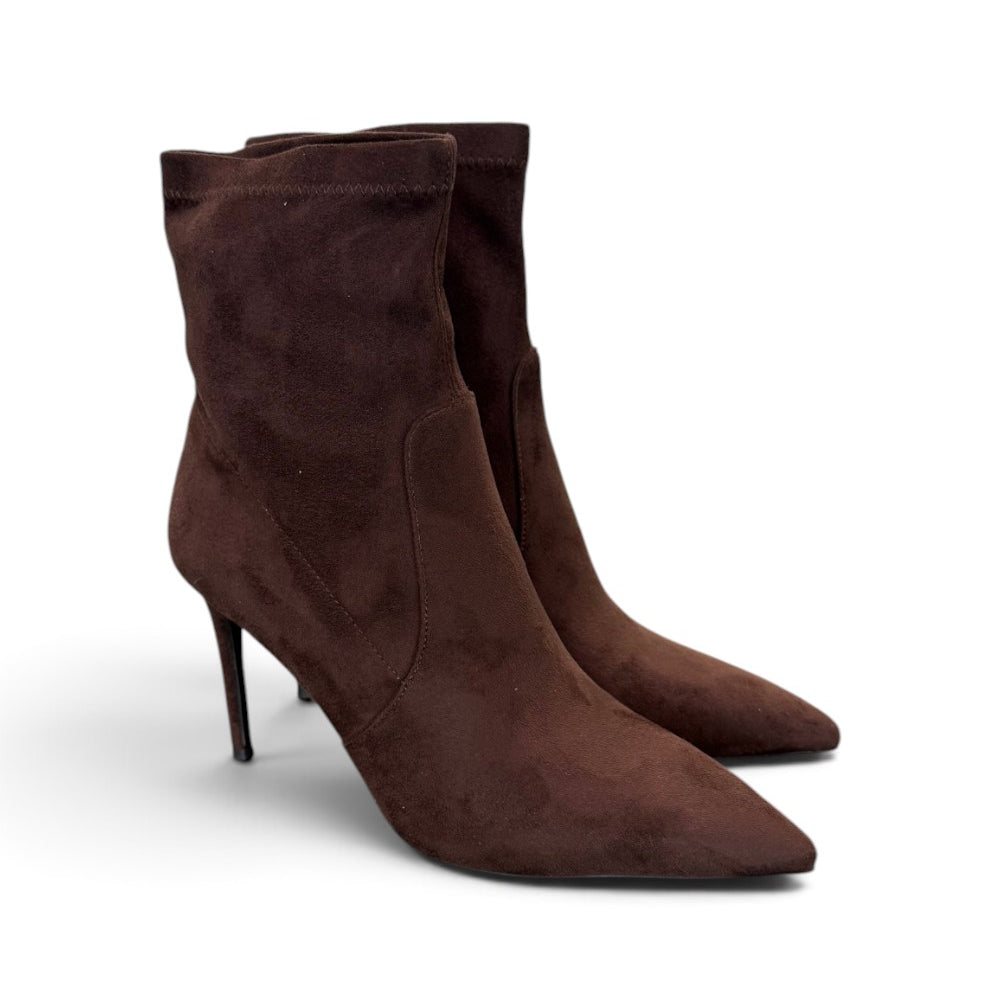Stivaletto tessuto scamosciato moro tacco 9 Chiconic 