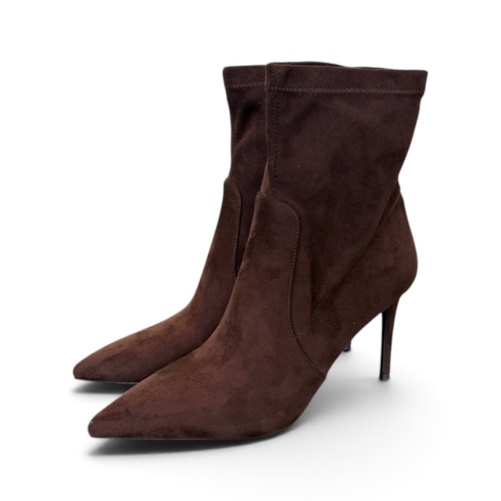 Stivaletto tessuto scamosciato moro tacco 9 Chiconic 