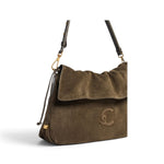 Borsa donna Coccinelle Lidia suede fango patta 