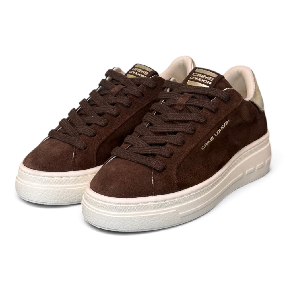 Sneaker donna Crime London suede testa di moro zeppa 