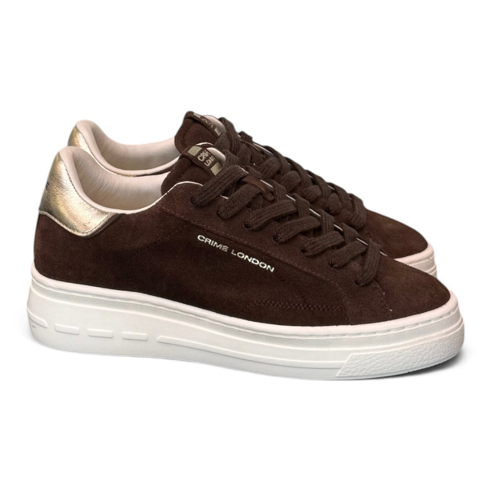 Sneaker donna Crime London suede testa di moro zeppa 