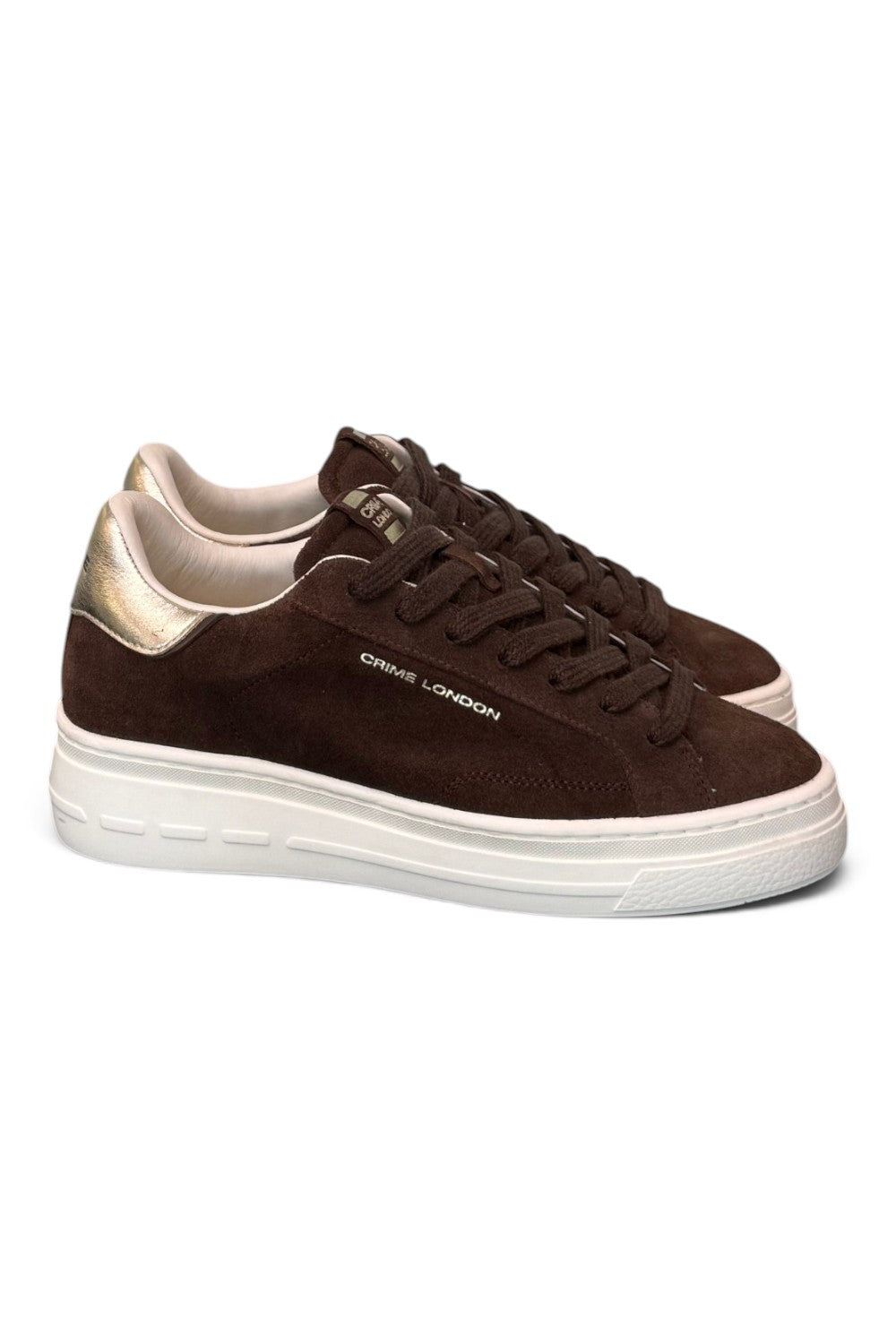 Sneaker donna Crime London suede testa di moro zeppa 