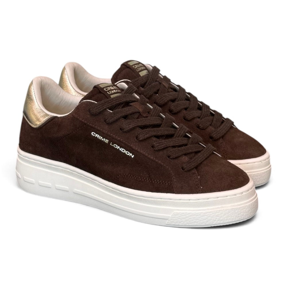 Sneaker donna Crime London suede testa di moro zeppa 
