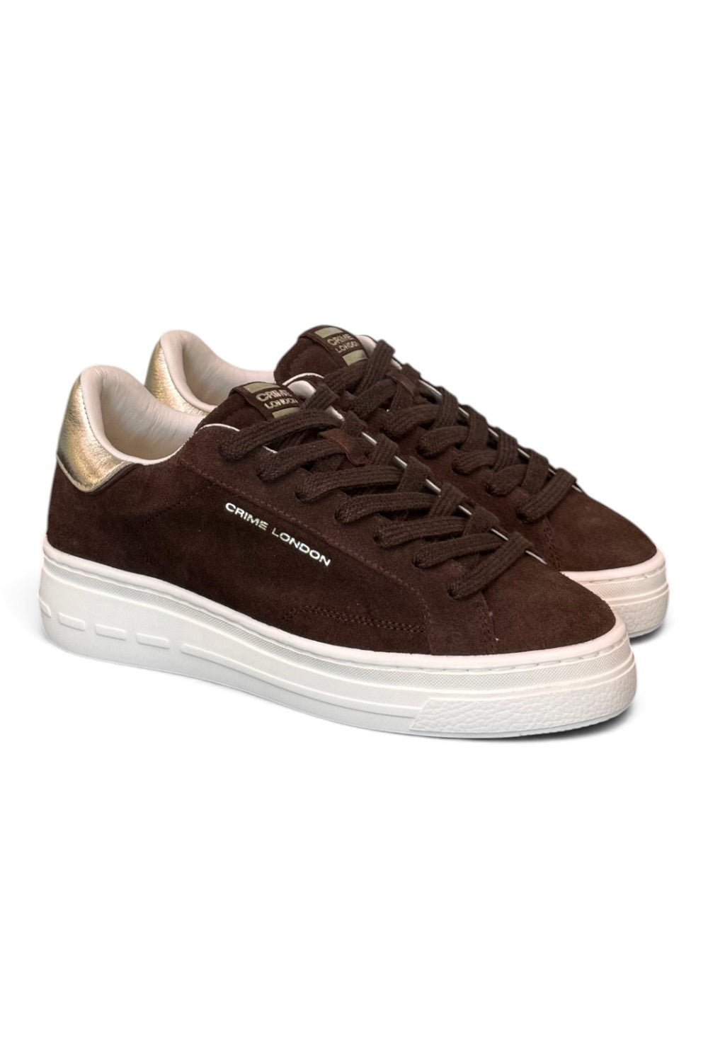 Sneaker donna Crime London suede testa di moro zeppa 