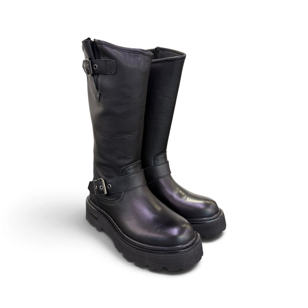 Biker fibbie slash Cult pelle nera <BR/> 