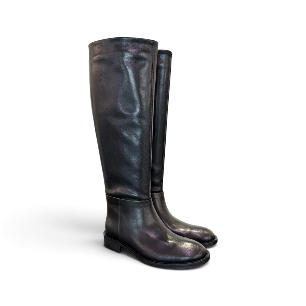 Stivale cavallerizzo tubo in pelle nera Elisa Lanci<BR/> 