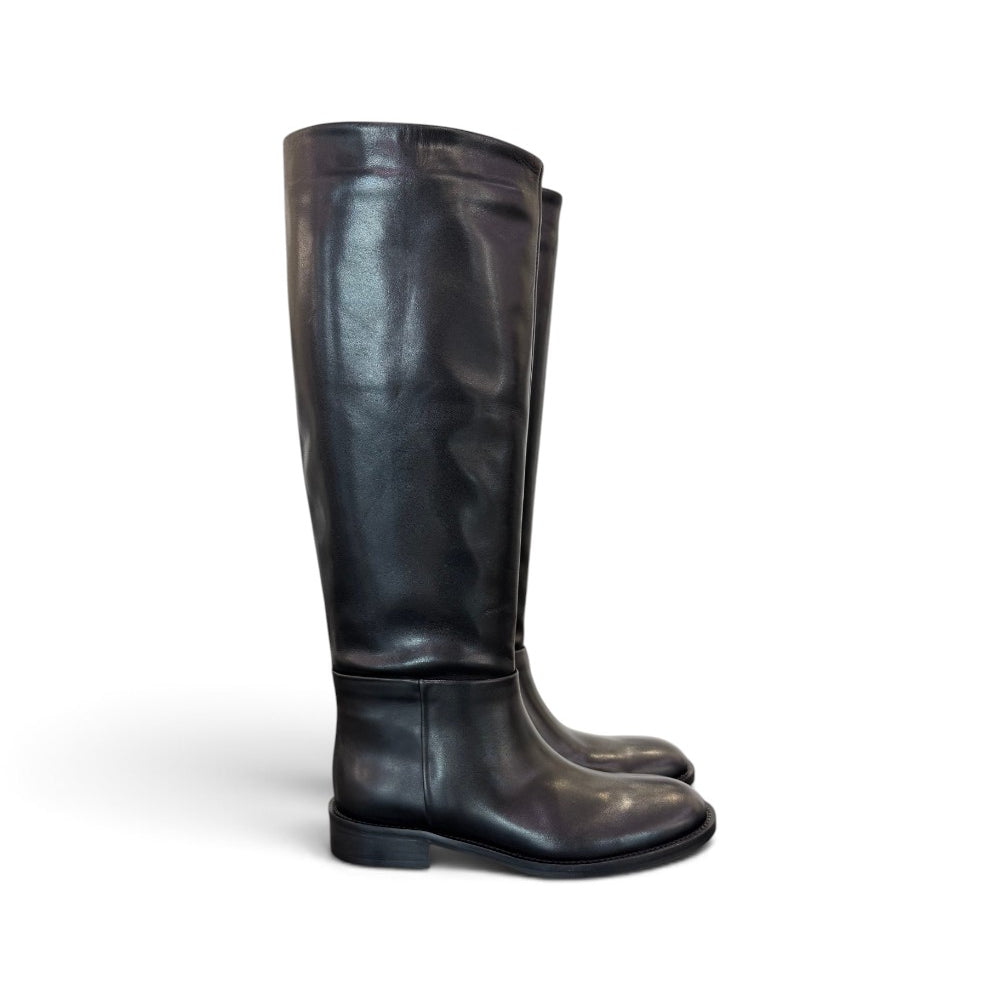 Stivale cavallerizzo tubo in pelle nera Elisa Lanci<BR/> 