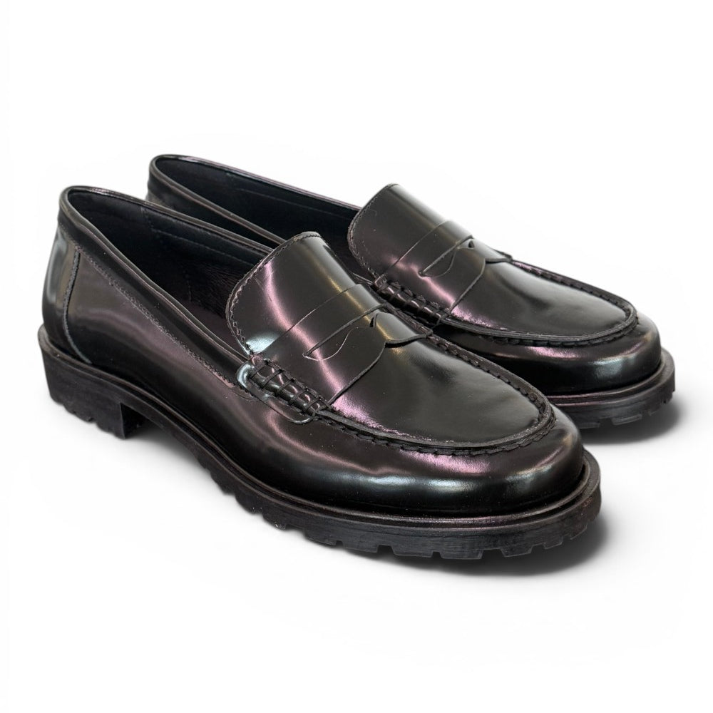 Mocassino pelle nera Elisa Lanci suola gomma<BR/> 