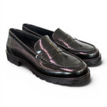 Mocassino pelle nera Elisa Lanci suola gomma<BR/> 
