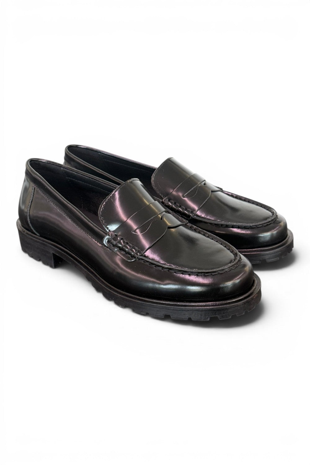Mocassino pelle nera Elisa Lanci suola gomma<BR/> 