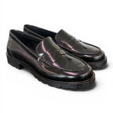 Mocassino pelle nera Elisa Lanci suola gomma<BR/> 