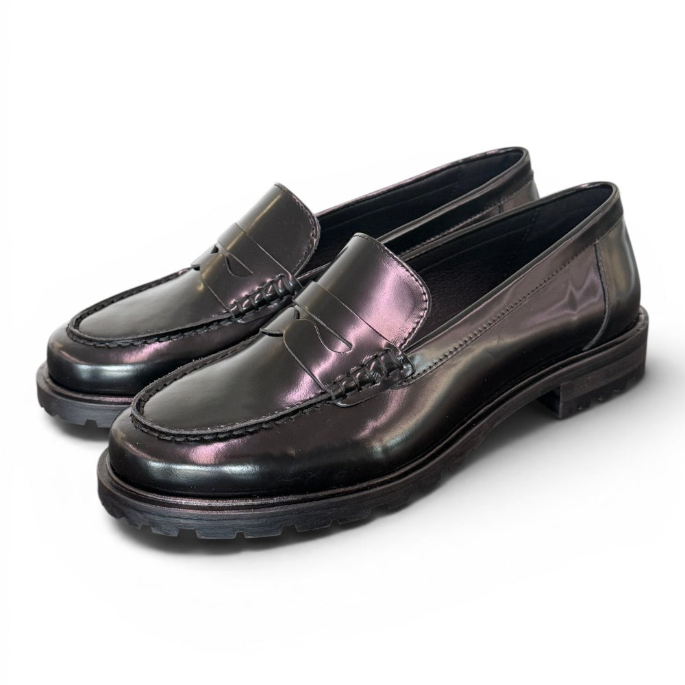 Mocassino pelle nera Elisa Lanci suola gomma<BR/> 