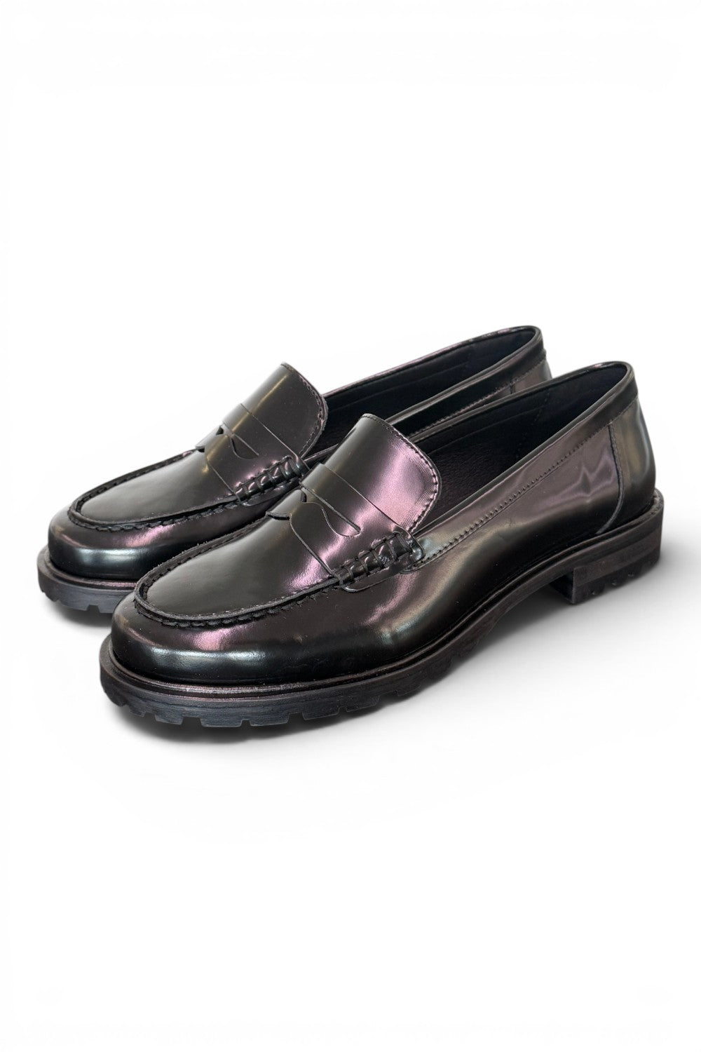 Mocassino pelle nera Elisa Lanci suola gomma<BR/> 