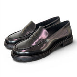 Mocassino pelle nera Elisa Lanci suola gomma<BR/> 