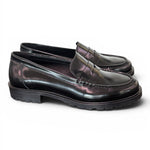 Mocassino pelle nera Elisa Lanci suola gomma<BR/> 