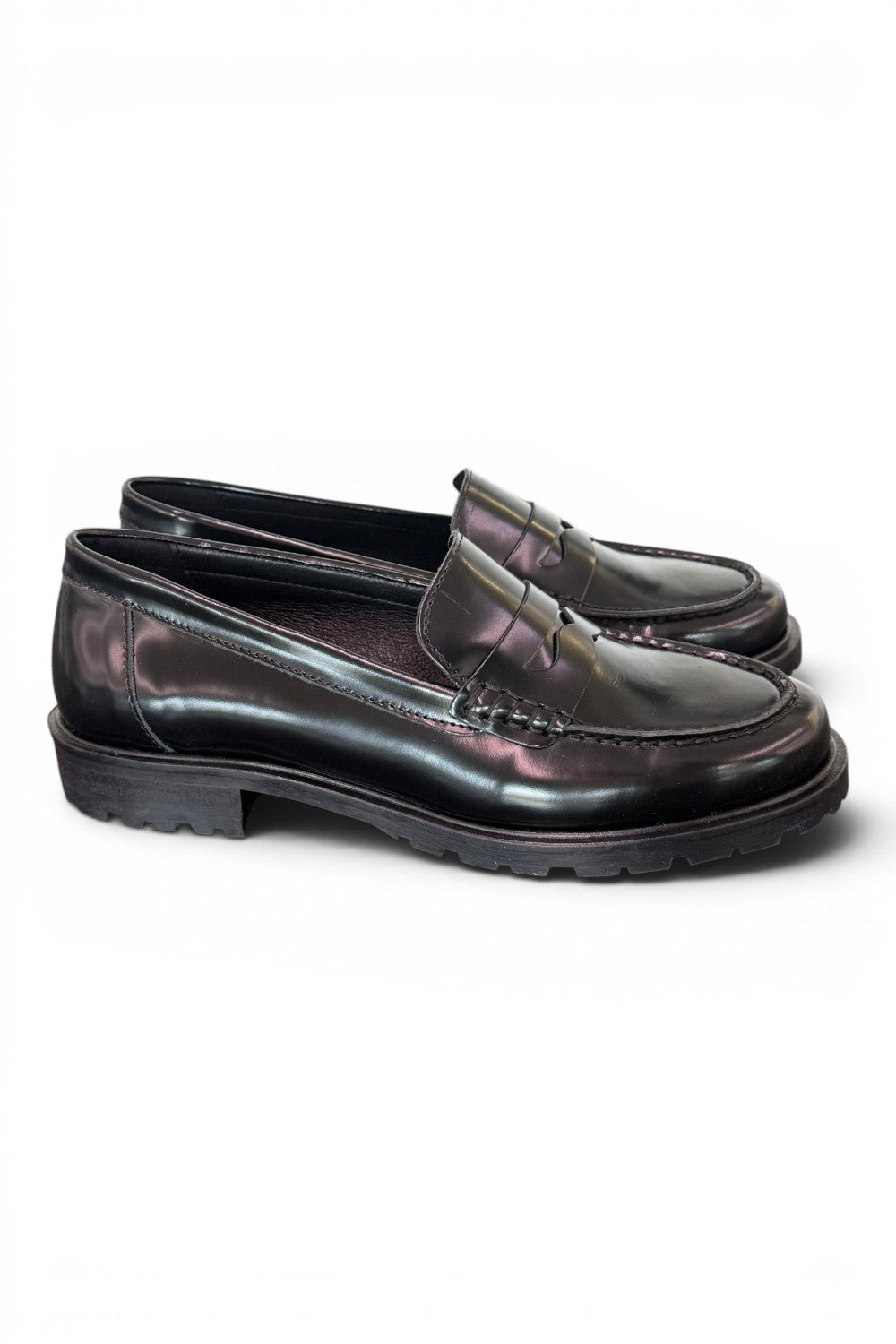 Mocassino pelle nera Elisa Lanci suola gomma<BR/> 
