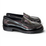 Mocassino pelle nera Elisa Lanci suola gomma<BR/> 