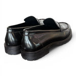 Mocassino pelle nera Elisa Lanci suola gomma<BR/> 