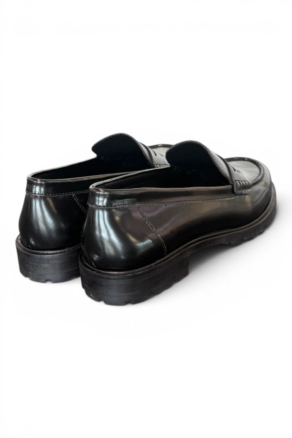 Mocassino pelle nera Elisa Lanci suola gomma<BR/> 