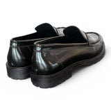 Mocassino pelle nera Elisa Lanci suola gomma<BR/> 