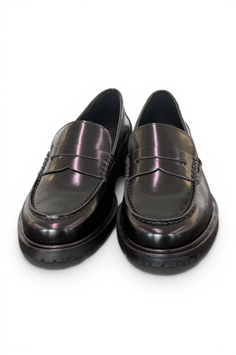 Mocassino pelle nera Elisa Lanci suola gomma<BR/> 