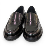 Mocassino pelle nera Elisa Lanci suola gomma<BR/> 