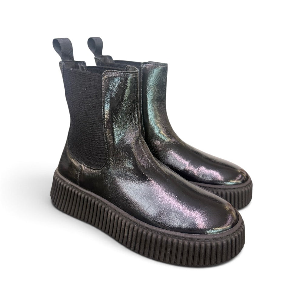 Stivaletto beatles Frau pelle nera platform 