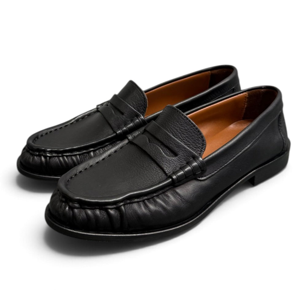 Mocassino donna arricciato pelle nera Giacko 