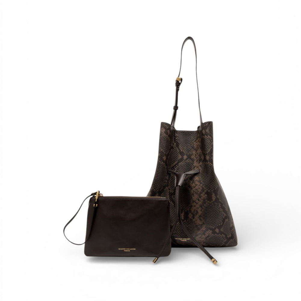 Borsa secchiello Sienna pelle pitonata espresso Gianni Chiarini 