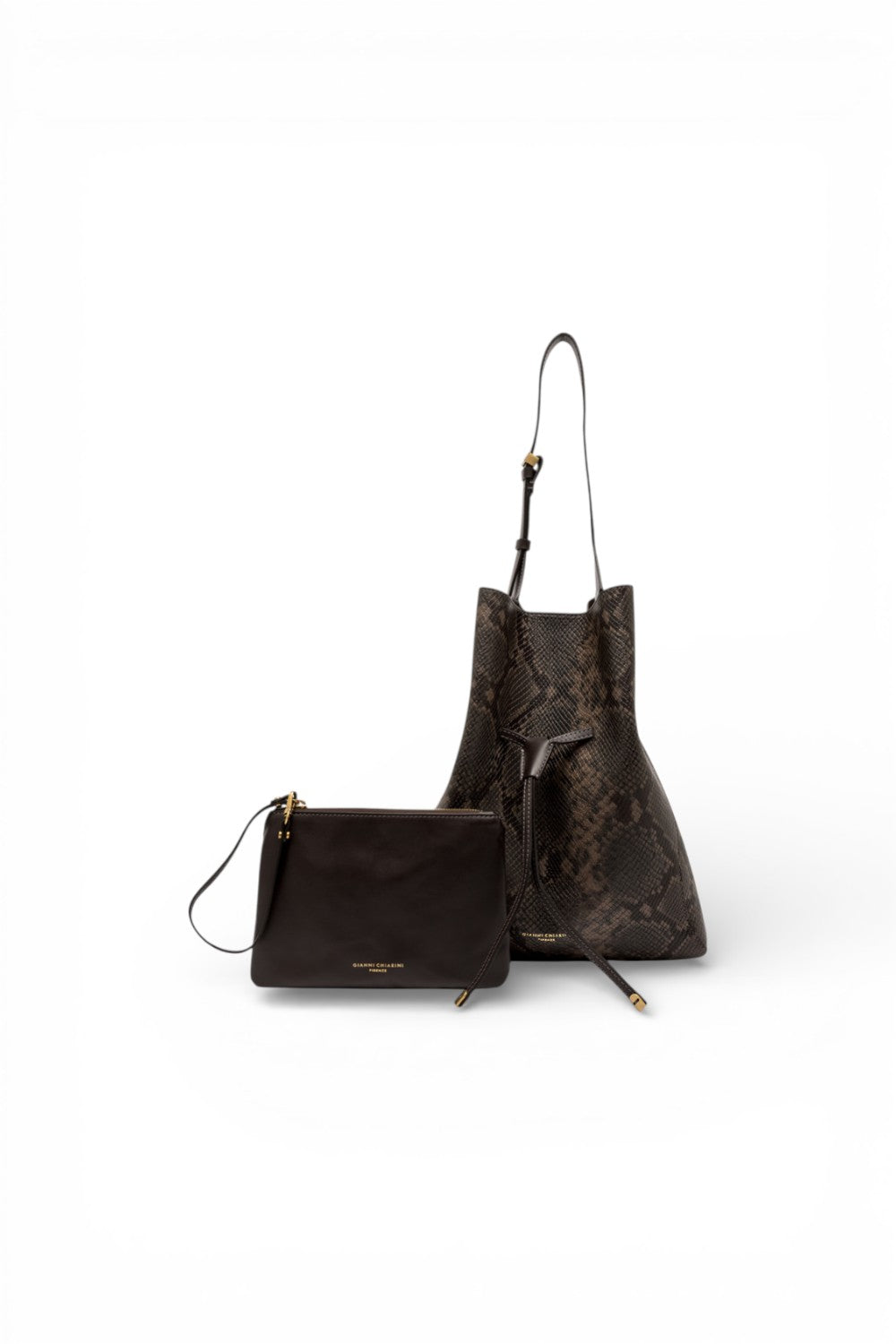 Borsa secchiello Sienna pelle pitonata espresso Gianni Chiarini 