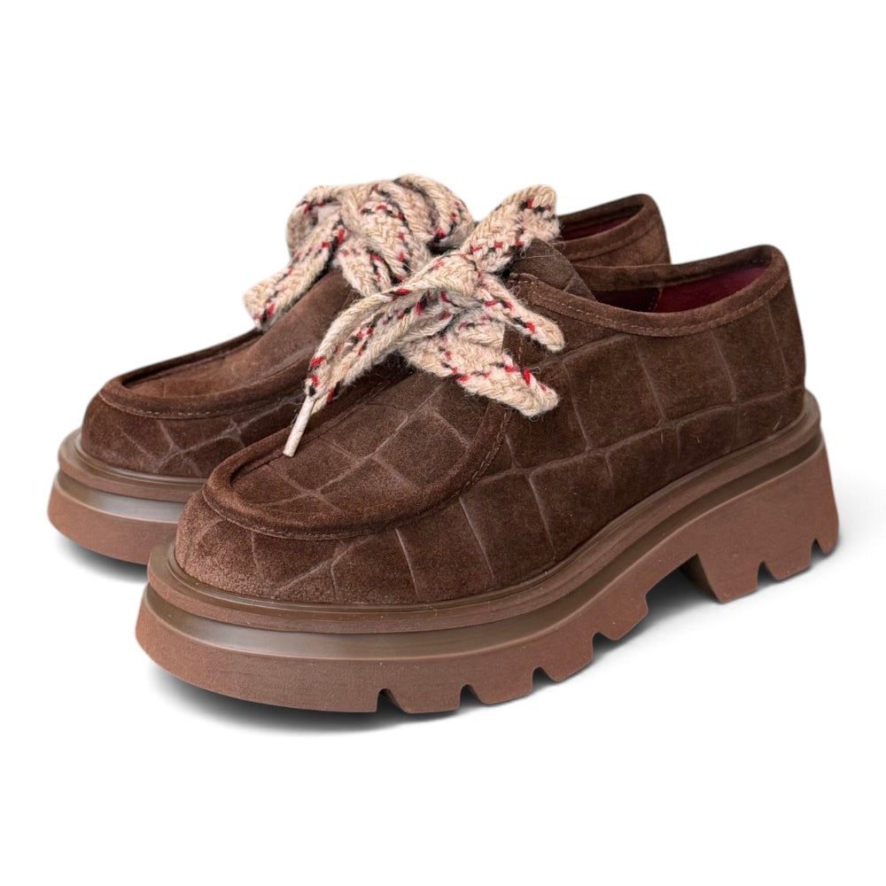 Allacciato ingegnere donna suede Testa di moro suola XL 