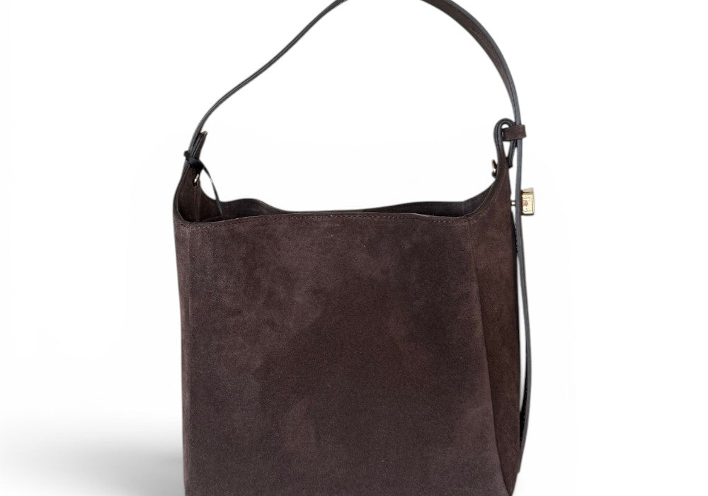 Borsa secchiello suede cioccolato Loristella<BR/> 