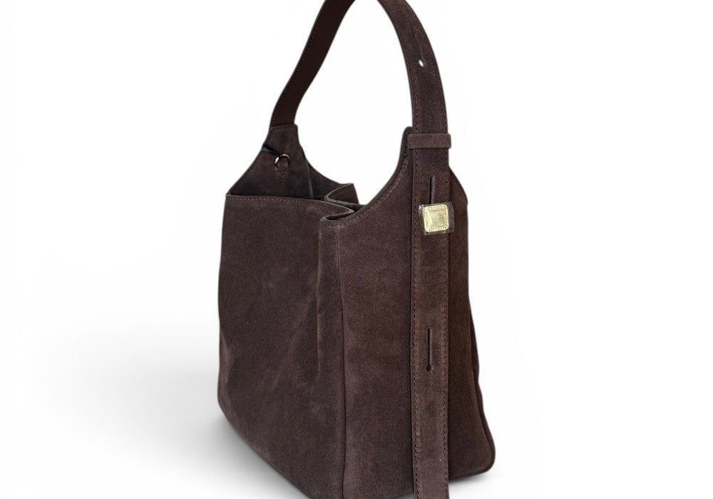 Borsa secchiello suede cioccolato Loristella<BR/> 