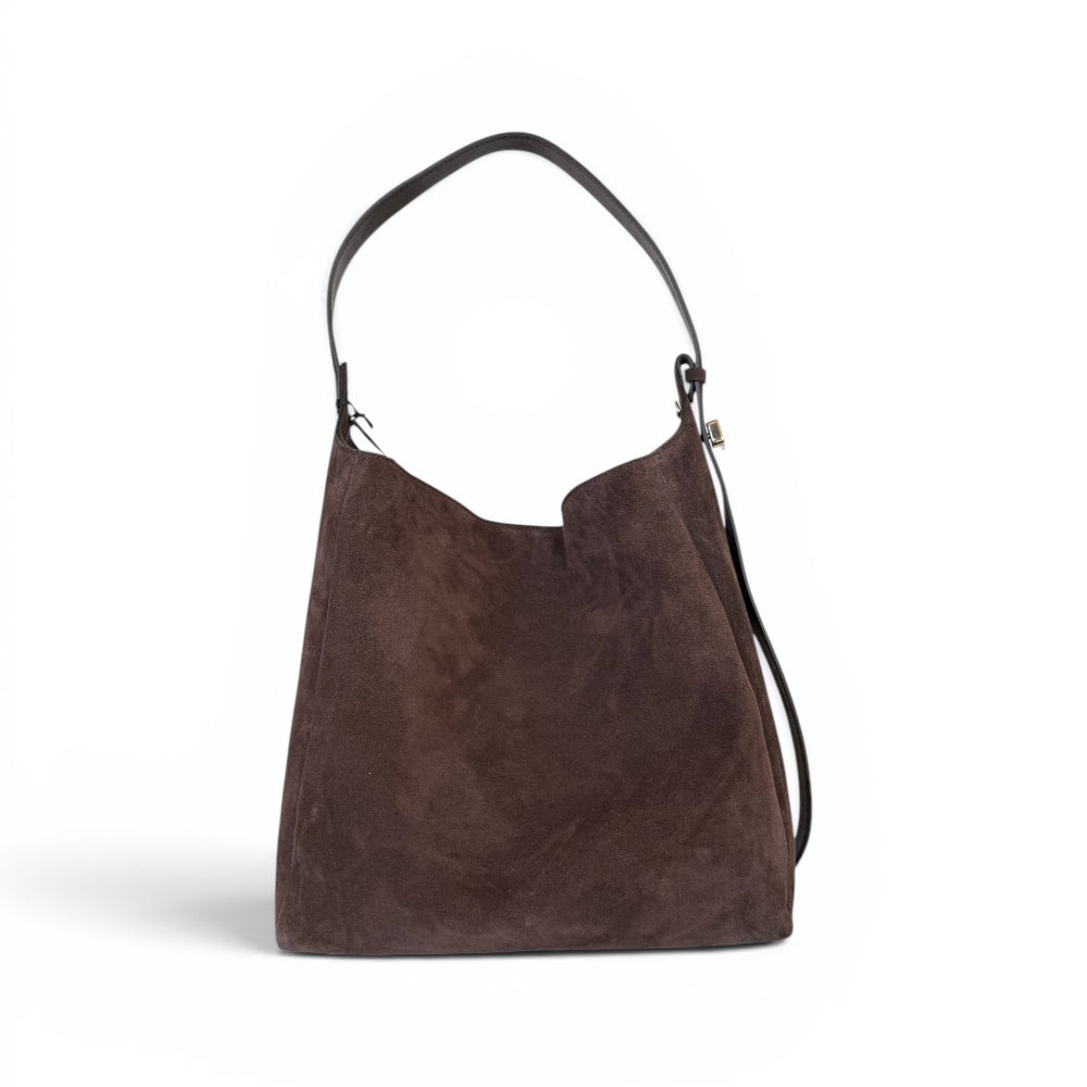 Borsa secchiello grande suede cioccolato Loristella<BR/> 
