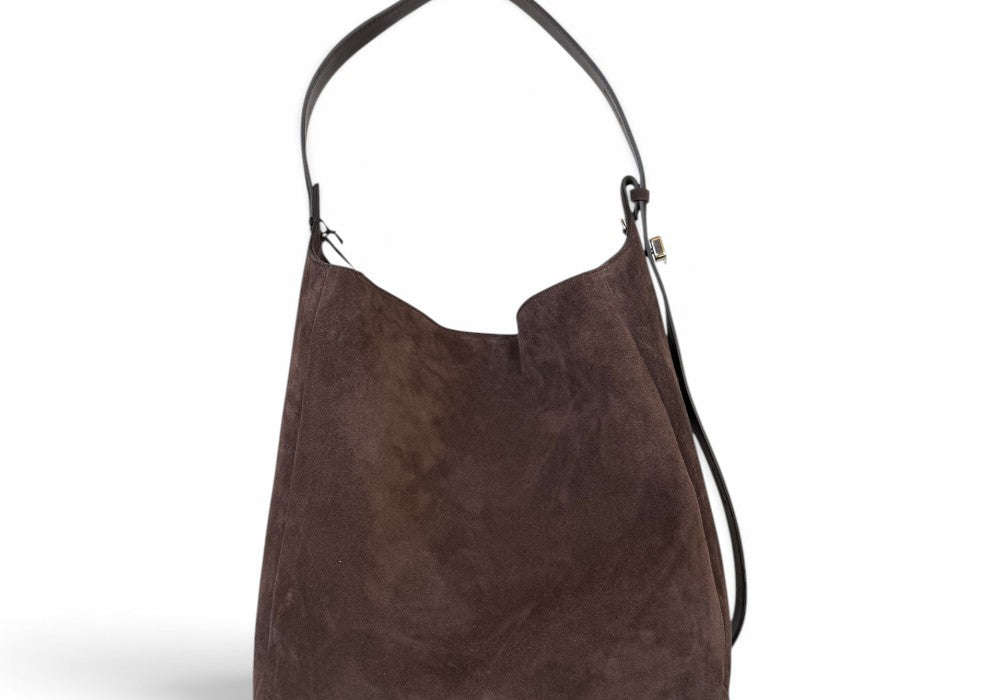 Borsa secchiello grande suede cioccolato Loristella<BR/> 