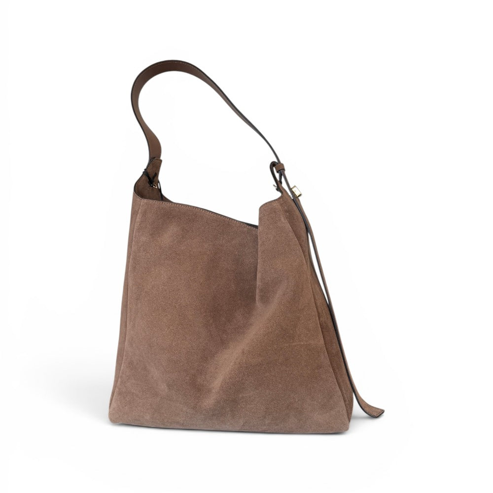 Borsa secchiello grande suede taupe Loristella<BR/> 