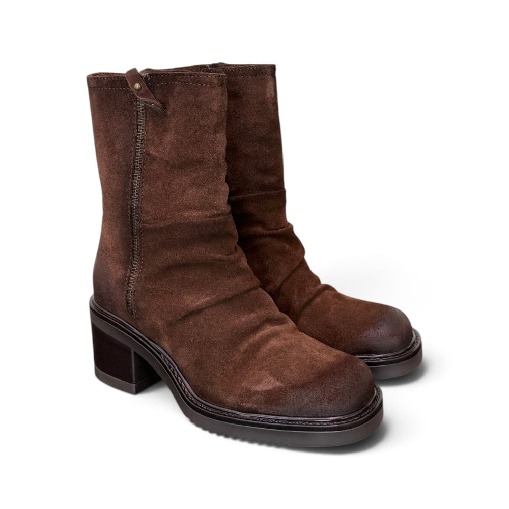Stivaletto arricciato suede marrone Mjus<BR/> 
