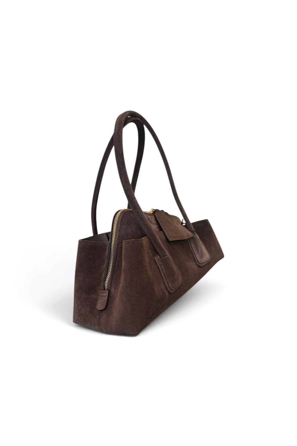 Borsa shopping asimmetrica camoscio testa di moro Naomi 