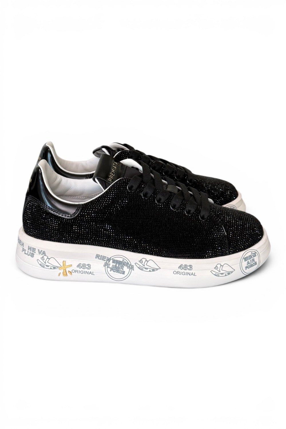 Premiata sneaker Belle 8595 donna nera strass 