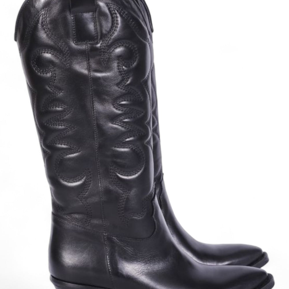 Stivale Texano ricamo in pelle nera Ranye 