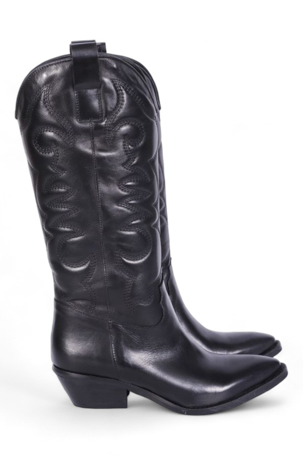 Stivale Texano ricamo in pelle nera Ranye 