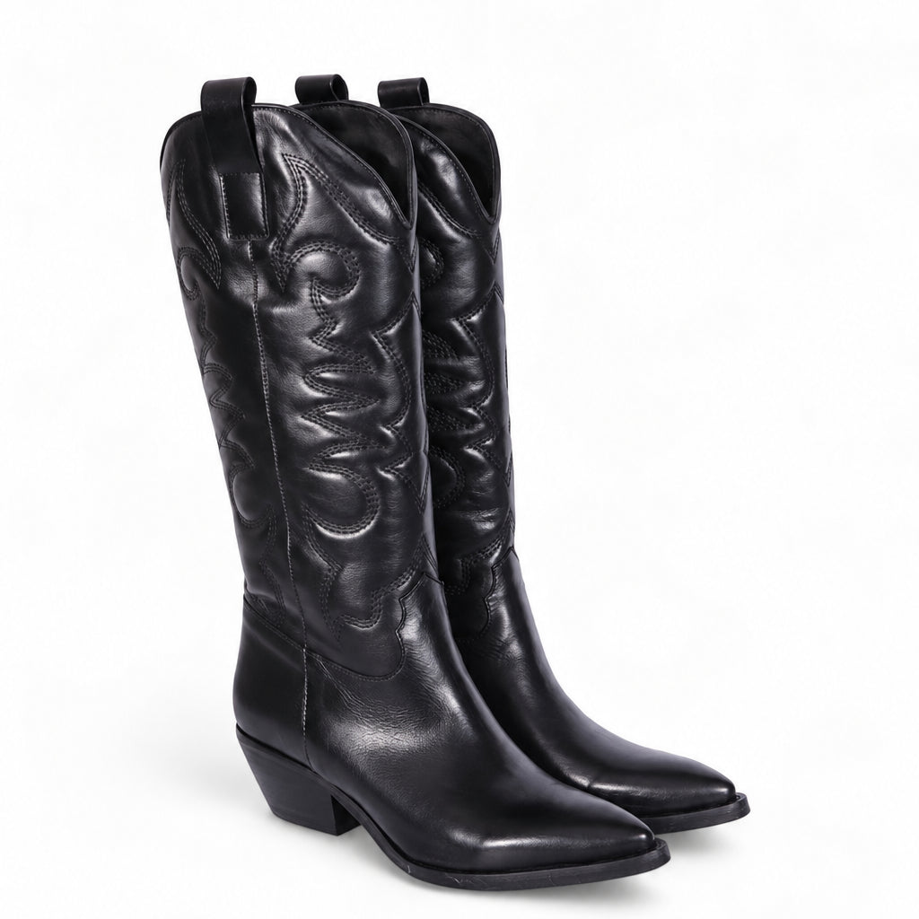 Stivale Texano ricamo in pelle nera Ranye 